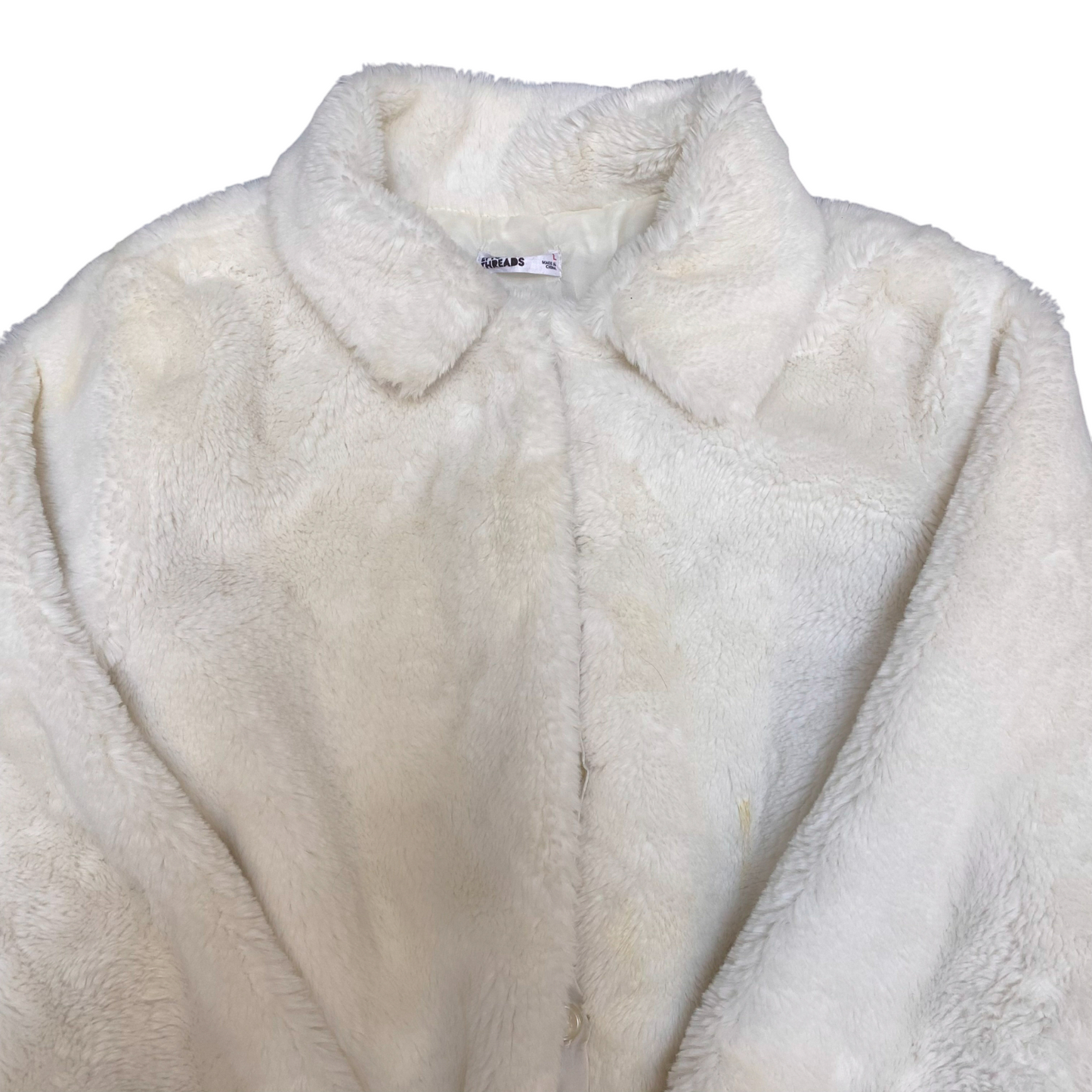 Epic Threads Faux-Fur Jacket Womens Large White Super Cozy Long Sleeve Button Up