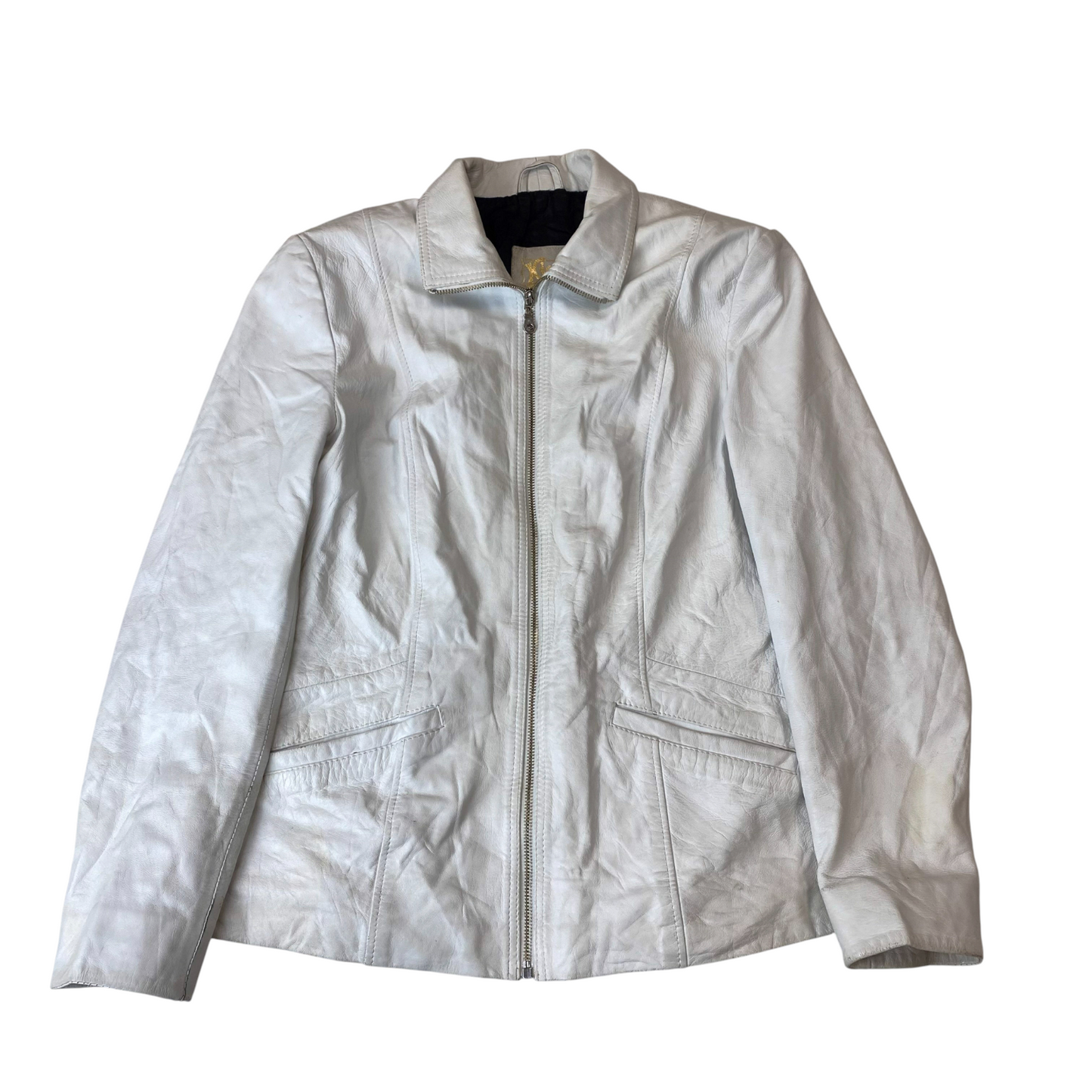 Kicol Motorcycle Jacket Womens Medium White Genuine Leather Collared Full Zipper