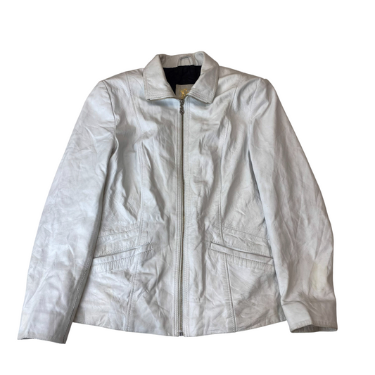 Kicol Motorcycle Jacket Womens Medium White Genuine Leather Collared Full Zipper