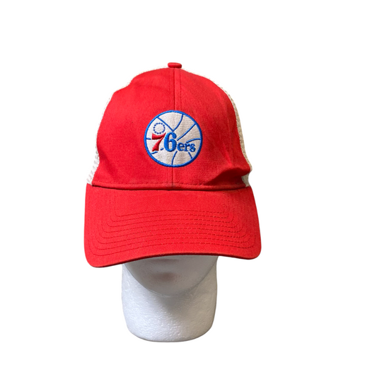 NBA Philadelphia 76ers Trucker Hat Mens White Red Mesh Back Adjustable Snapback