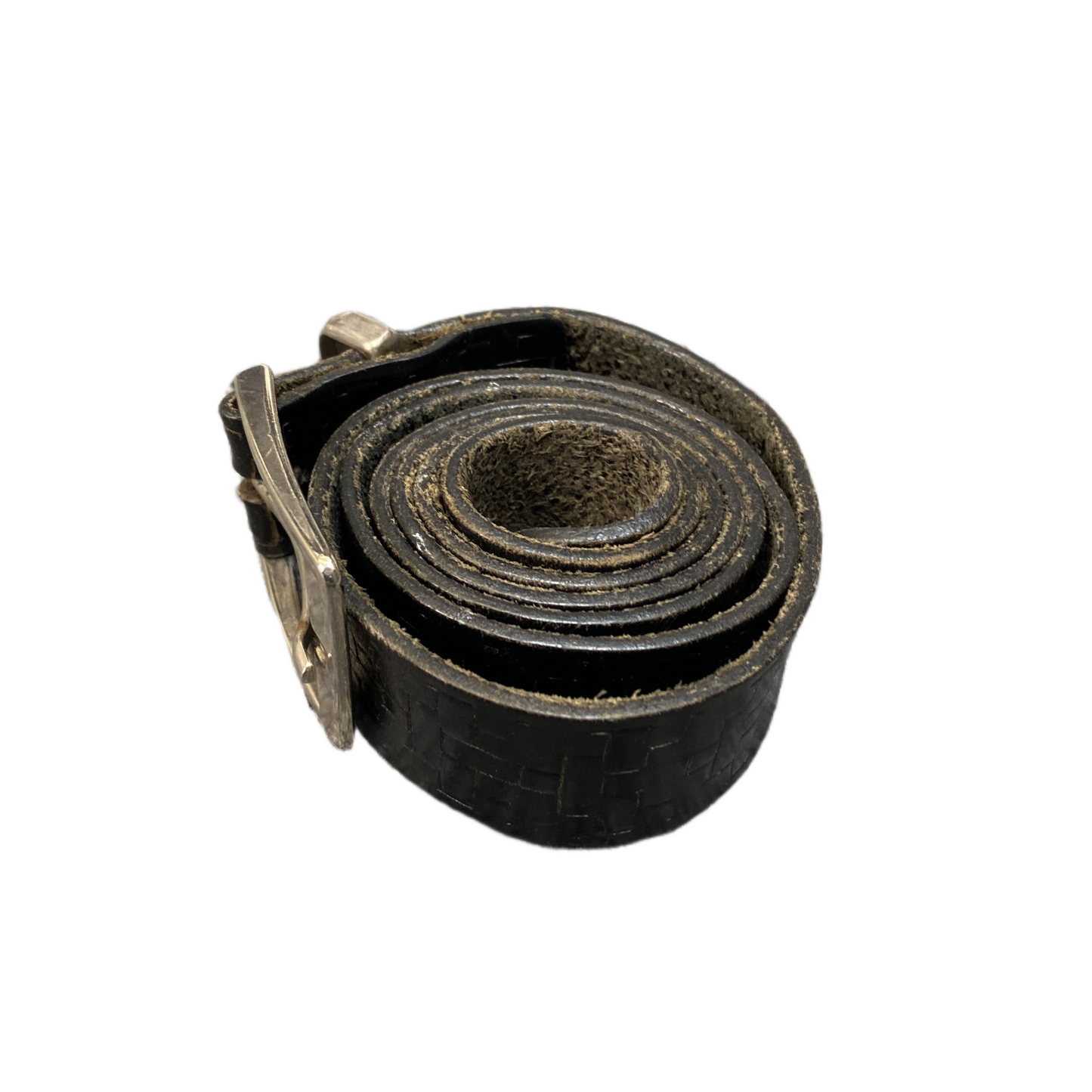 Waist Belt Mens Black Leather Woven Adjustable Silver Pin Buckle 36 inches