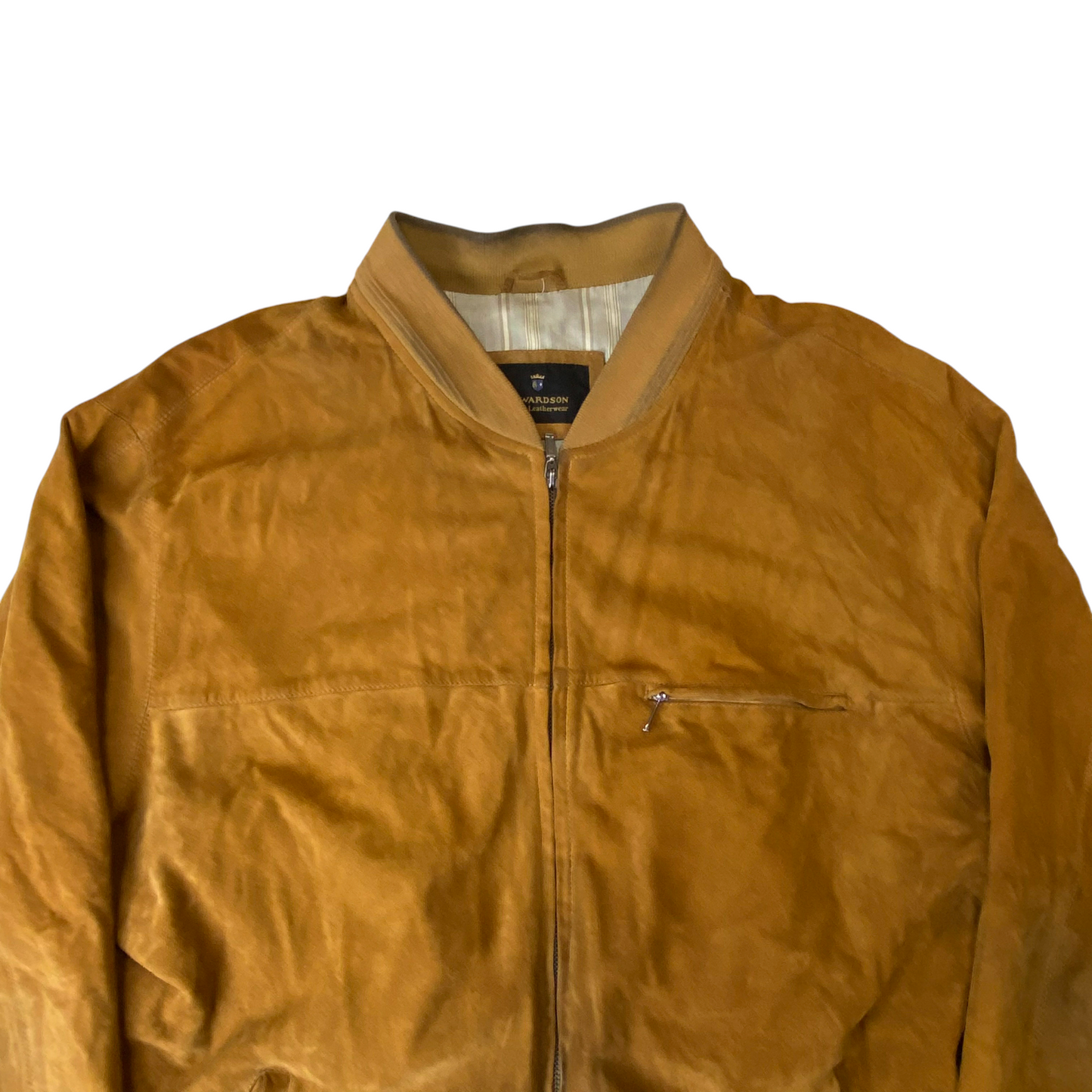 Atwardson Bomber Jacket Mens Large Brown Suede Leather Long Sleeve Zip-Up