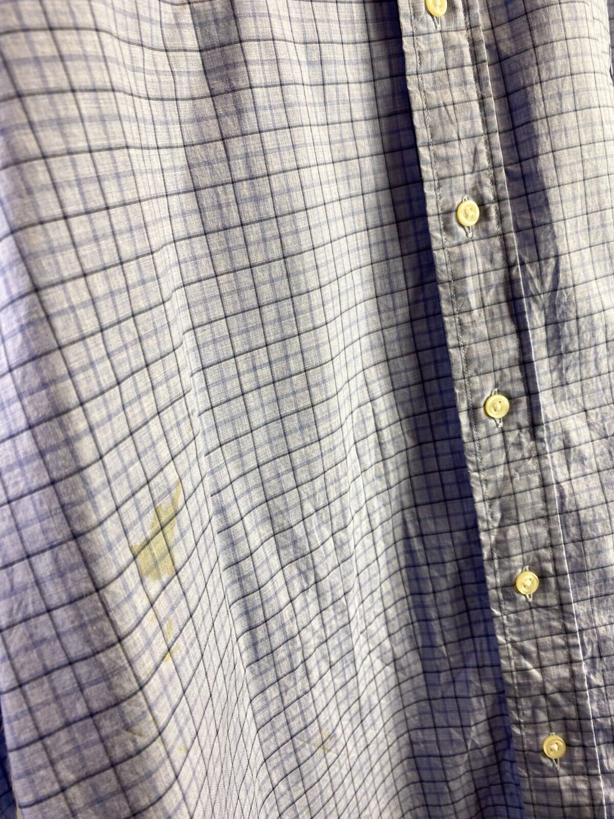 Ralph Lauren Shirt Men's LT Blue White Checkered 100% Cotton Stretch Button-Down