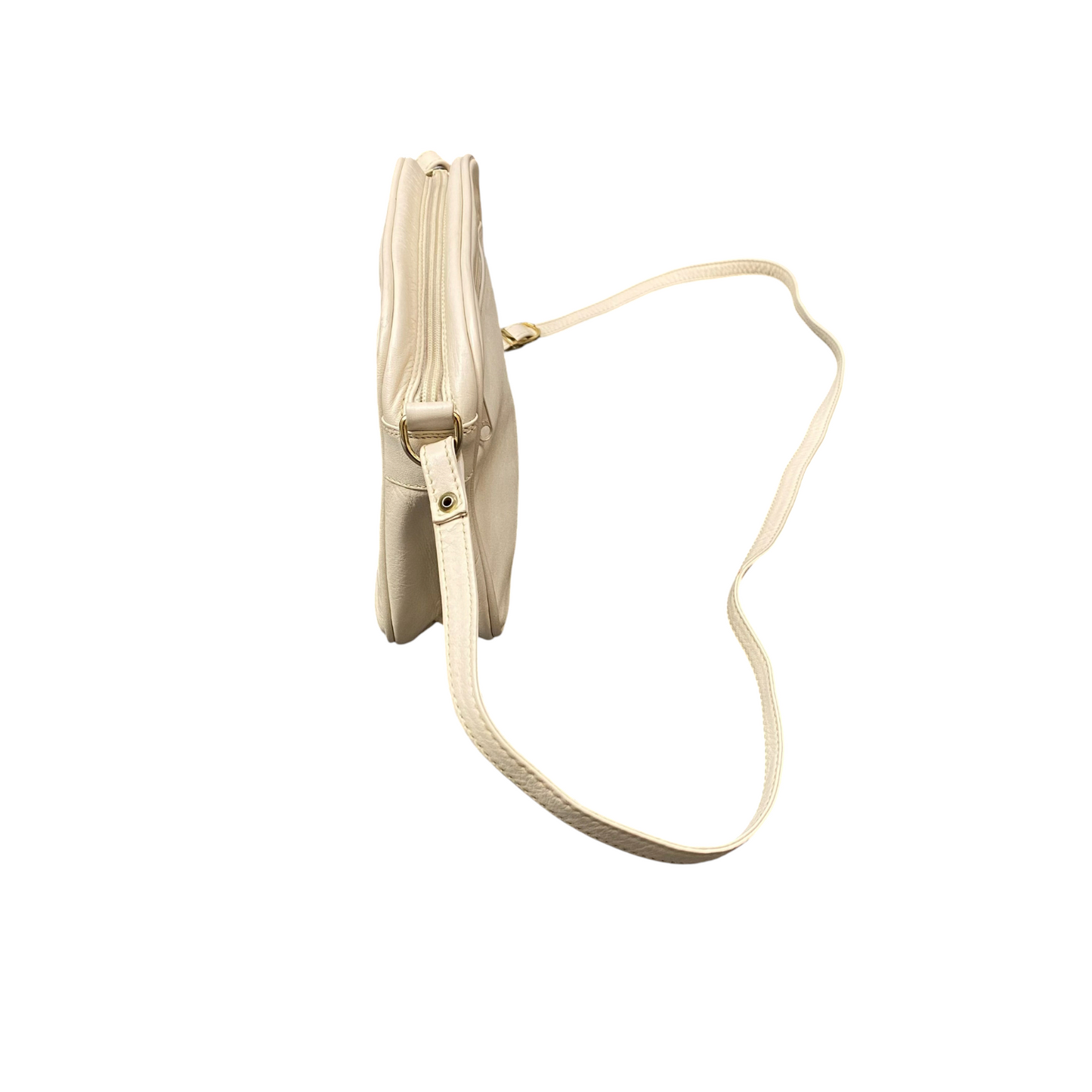 L.Credi Crossbody Bag Womens White Pebbled Leather Snap Flap Adjustable Strap