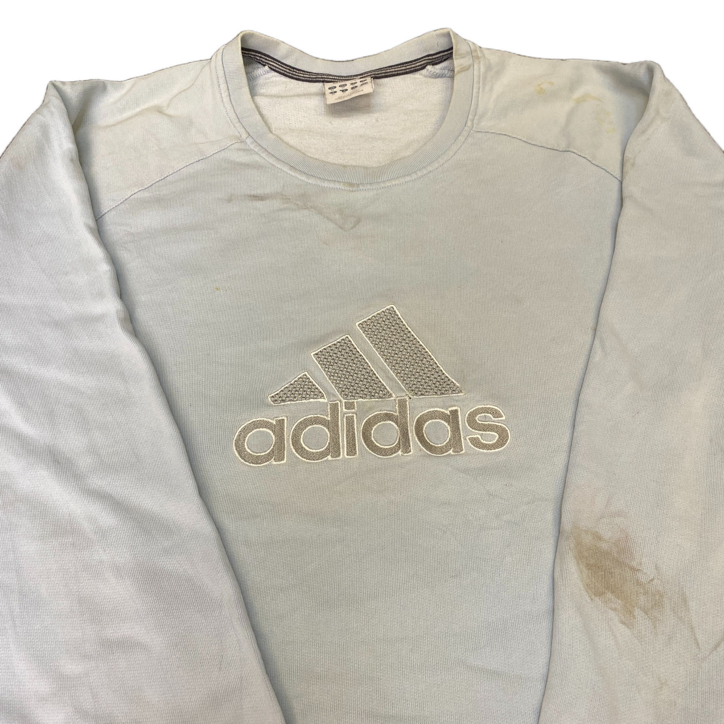 Adidas Sweatshirt Mens XL Light Blue Embroidered Logo Long Sleeve Crew Neck