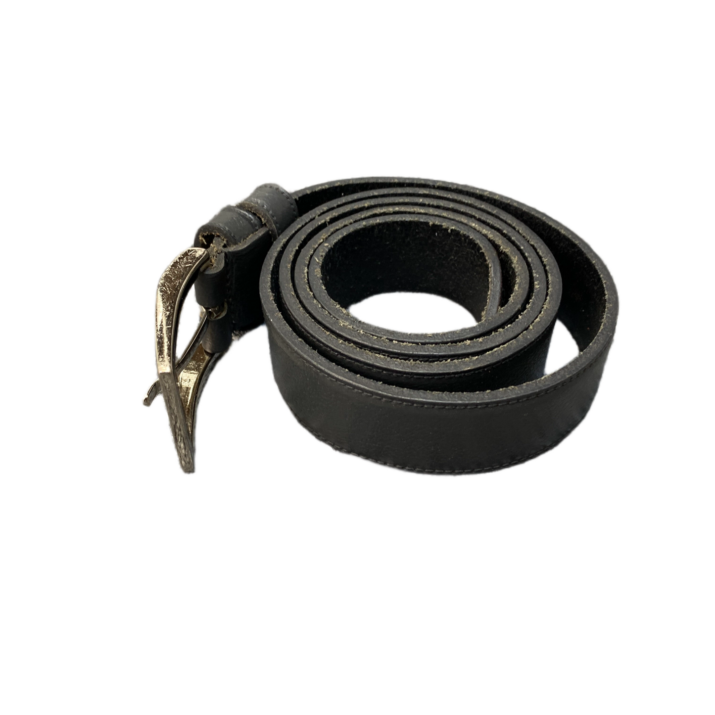 Waist Belt Mens Black Genuine Leather Adjustable Silver Pin Buckle 42.5 Inches