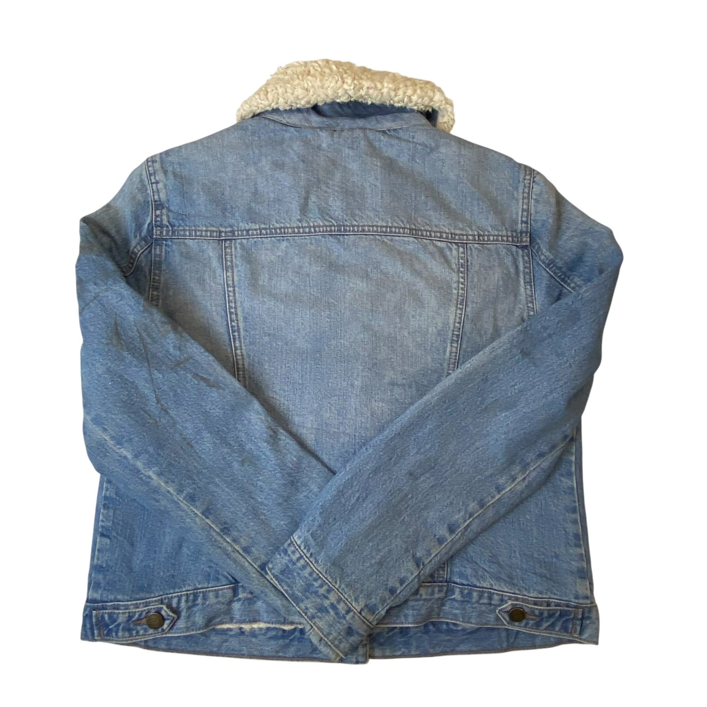 LOFT Denim Trucker Jacket Womens Medium Blue Sherpa Lined Collared Button Front