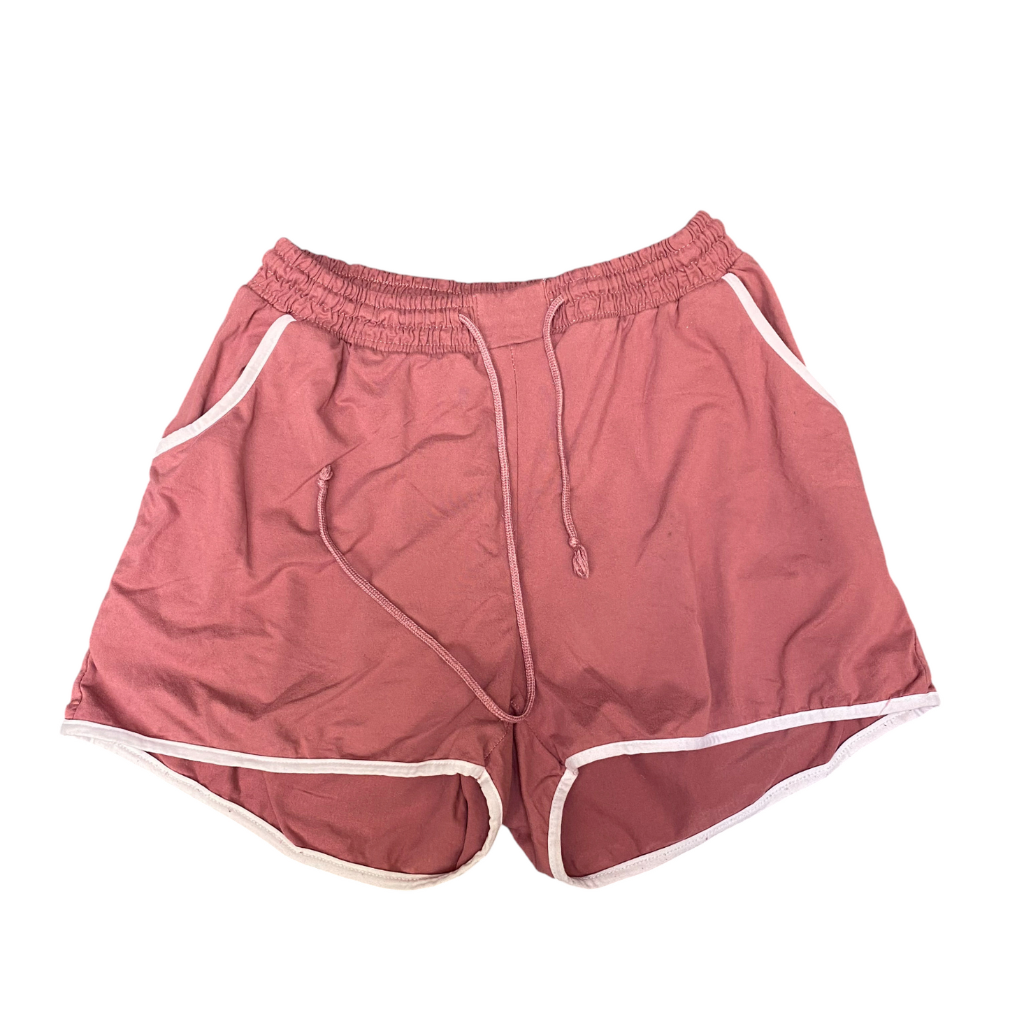 Running Sprinter Shorts Womens Medium Pink 2 Stripe Drawstring Waist Dolphin Hem