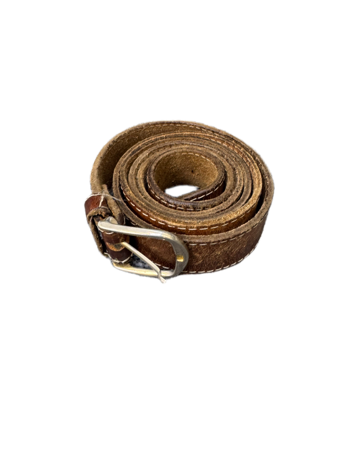 Waist Belt Mens Brown Leather Contrast Stitching Silver Pin Buckle 47 inches