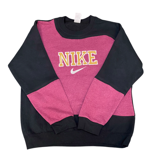 Nike Reworked Sweatshirt Mens M Pink Black Embroidered Spellout Logo Vintage Y2K
