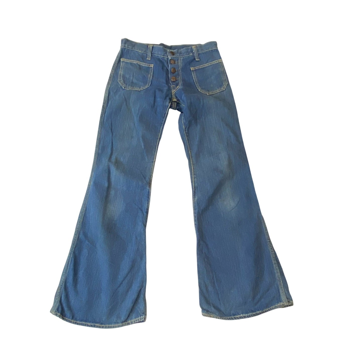 Jeans Womens Medium W27 L28 Blue Denim Wide Leg Flap Pockets Button Fly