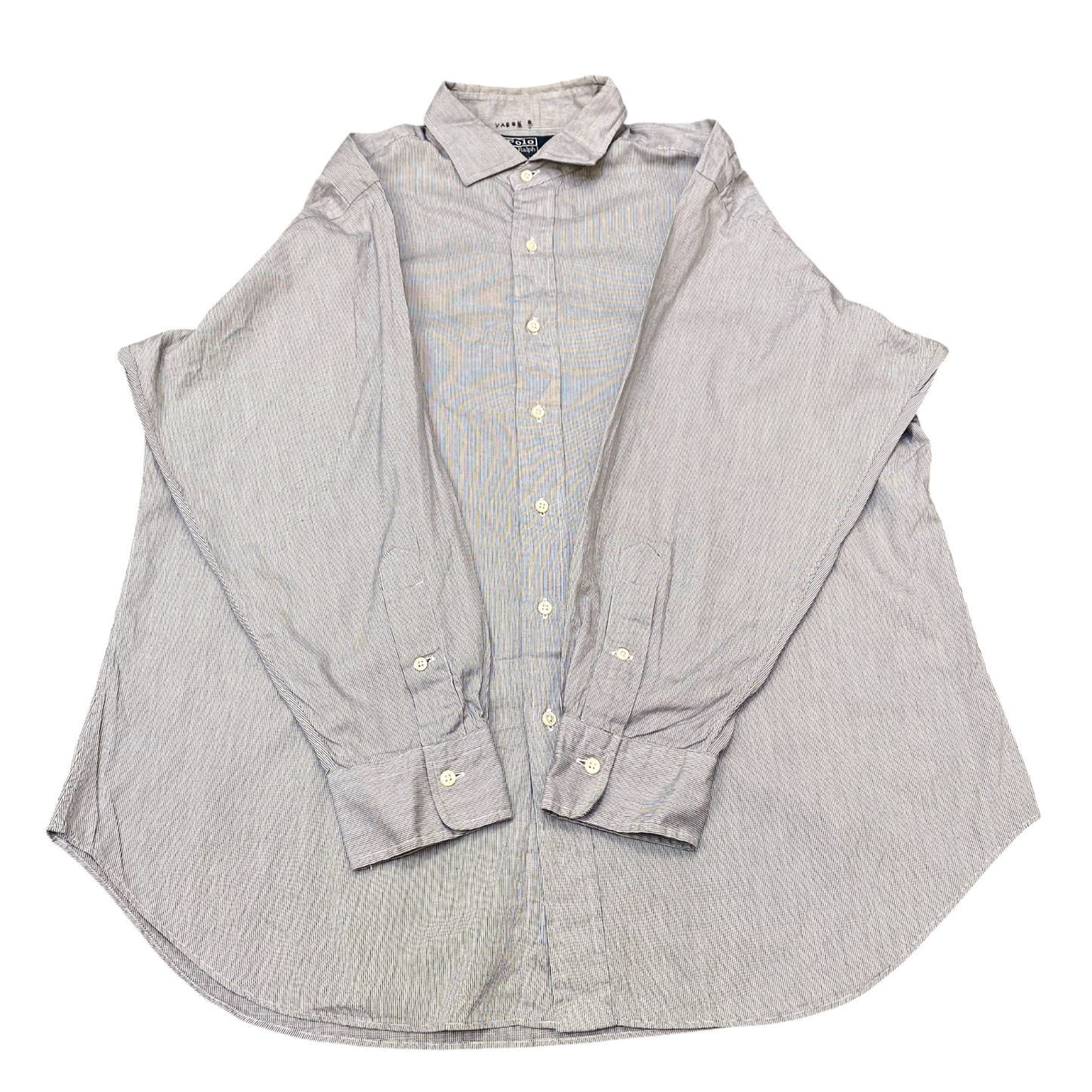 Polo Ralph Lauren Formal Shirt Mens XL Grey Striped Long Sleeve Logo Button Down