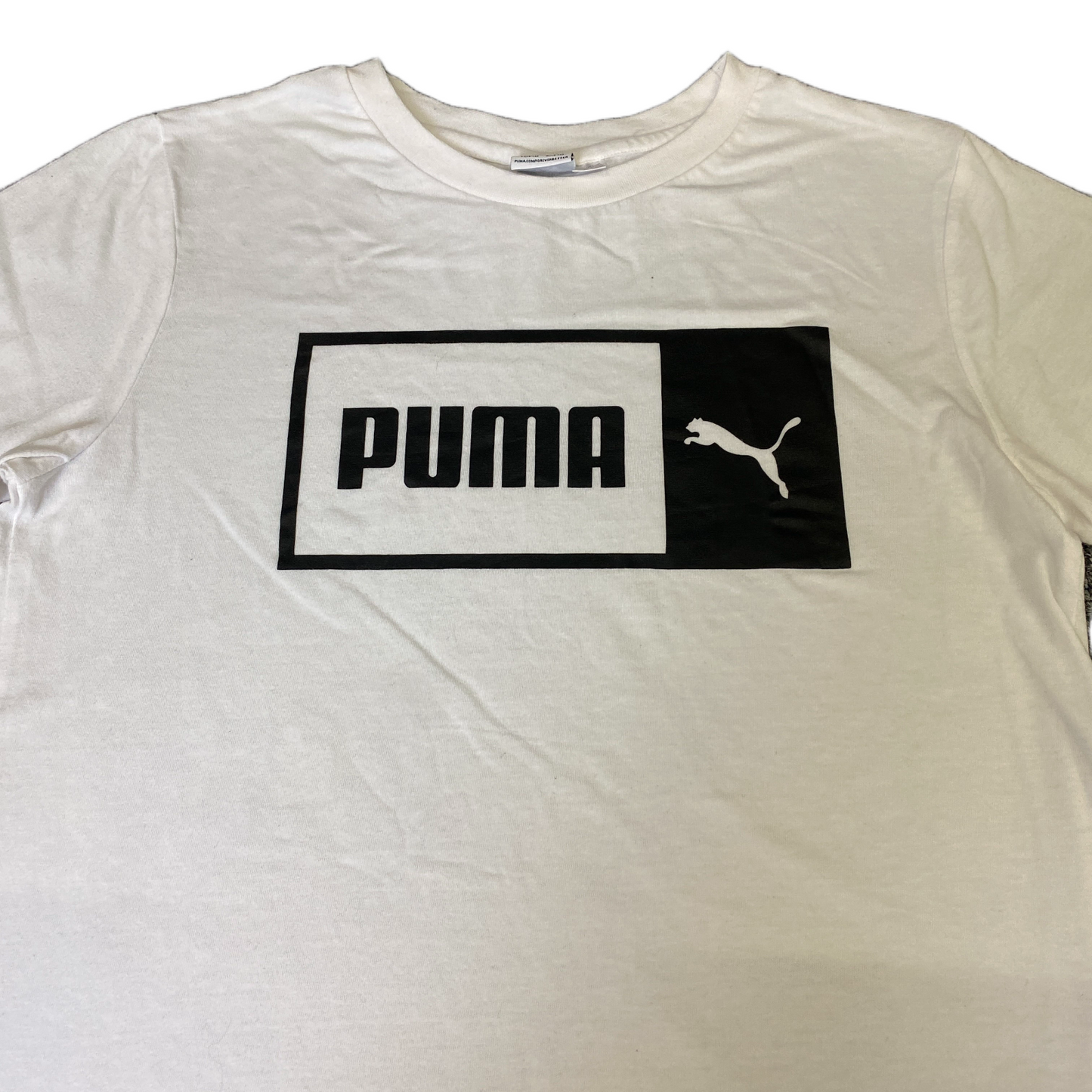 Puma T-Shirt Girls Small White Graphic Logo Regular Fit Short Sleeve Summer Tee
