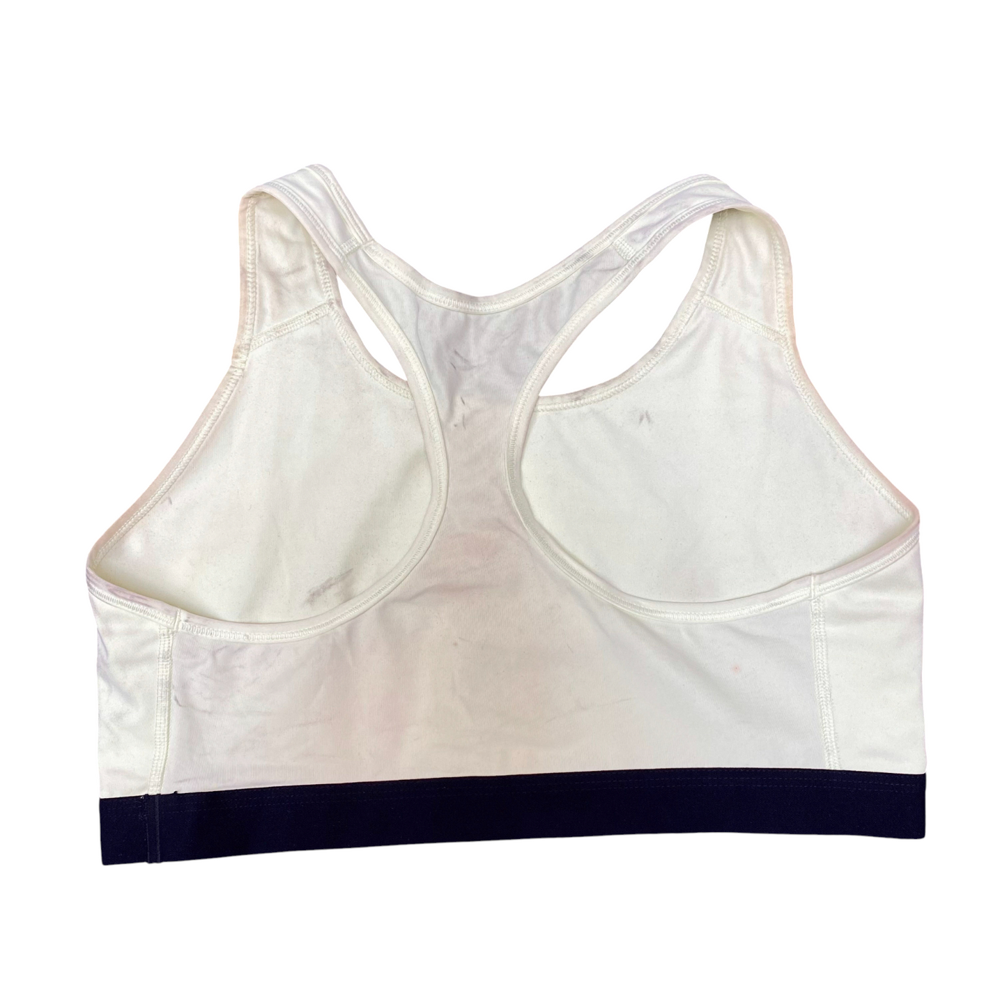 Nike Sports Bra Womens S White Blue Dri-Fit Racerback Swoosh Workout Training