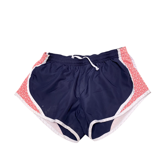 Running Sprinter Shorts Womens S Blue Red Elastic Waist Drawstring Dolphin Hem