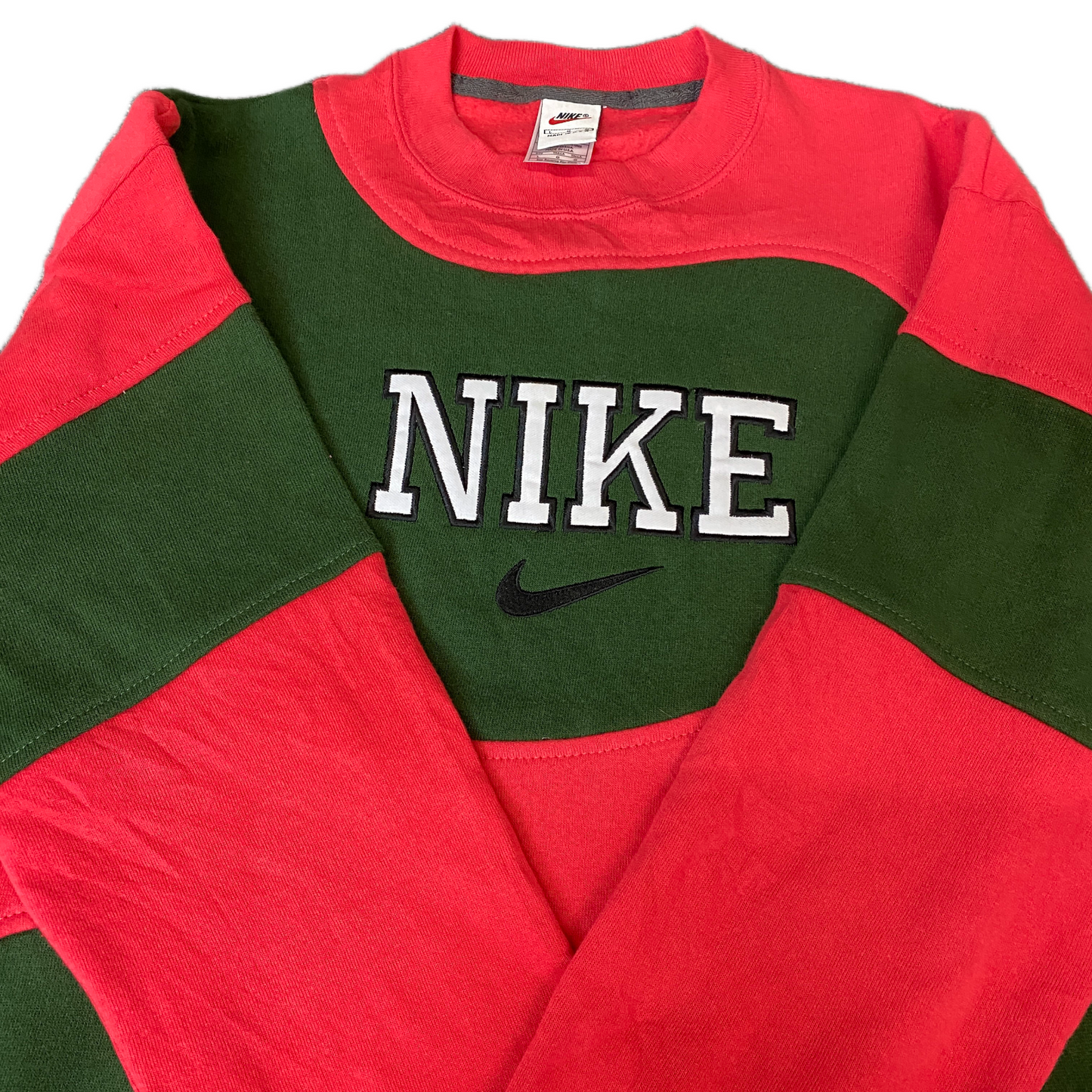 Nike Reworked Sweatshirt Mens L Red Green Embroidered Spellout Logo Vintage Y2K