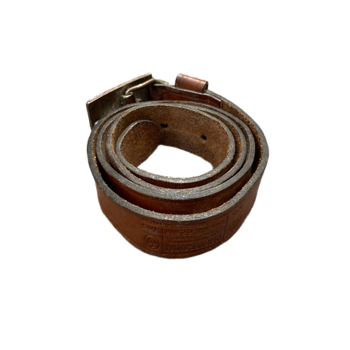 Chevignon Waist Belt Mens Brown Leather Adjustable Brass Buckle 35.5 Inches