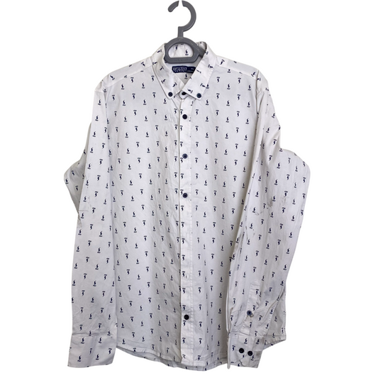 Ralph Lauren Shirt Mens L White Long Sleeve Casual Allover Blue Polo Pony Logo