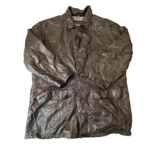 Trapper Original Leather Jacket Mens L Black Long Sleeve Collared Button Front