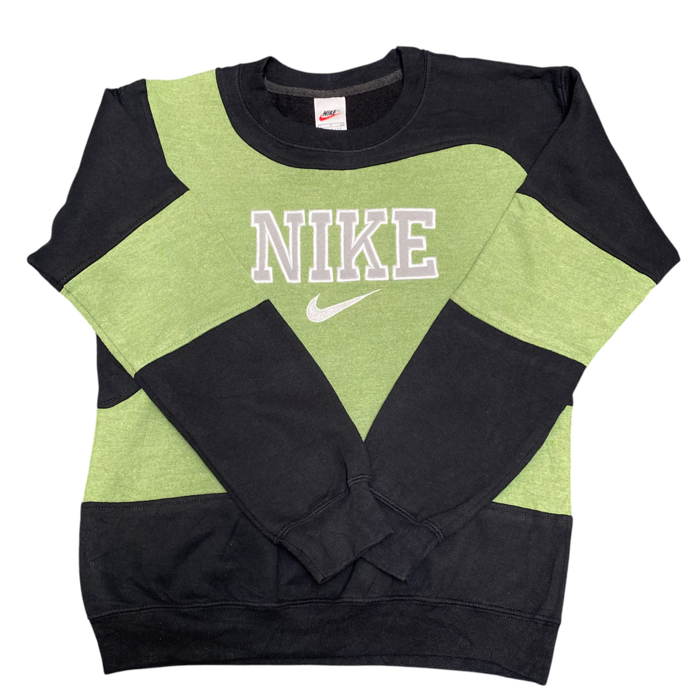 Nike Reworked Sweatshirt Men Small Black Green Embroidered Spellout Logo Vtg Y2K