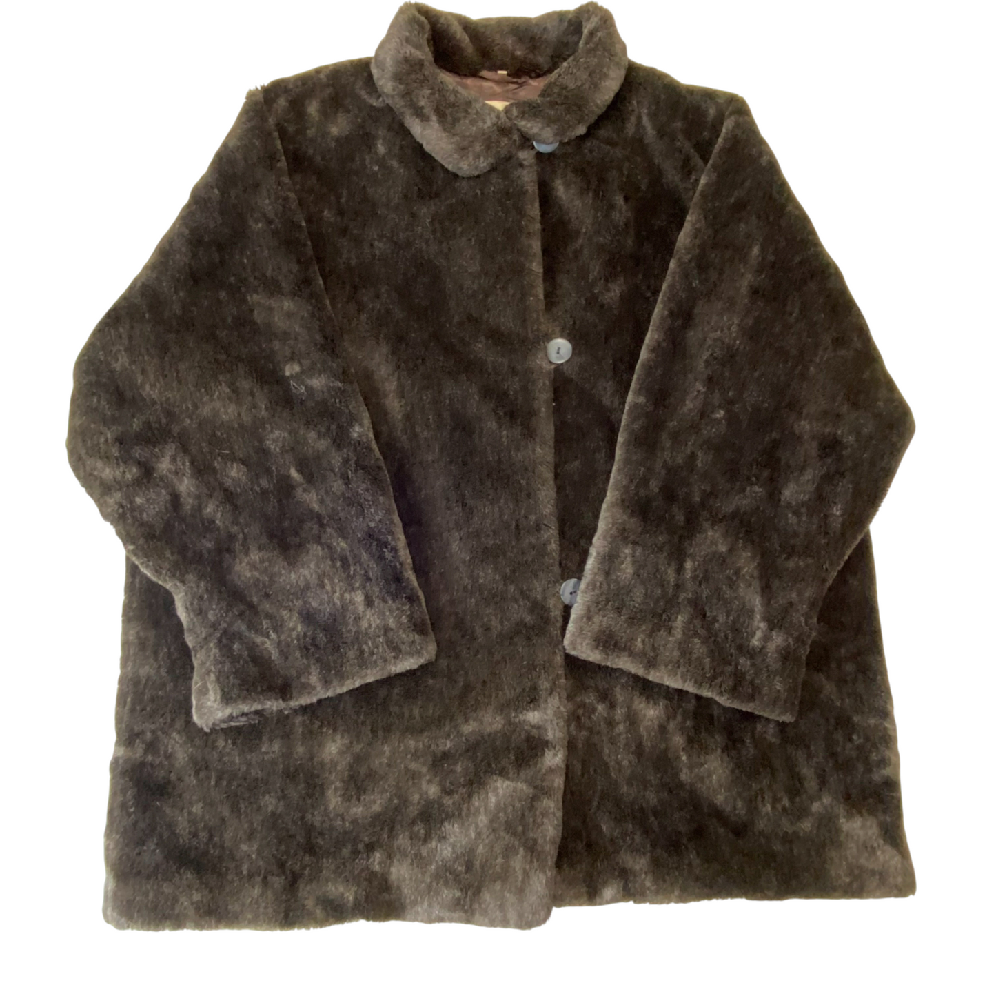 Maura Faux Fur Coat Mens XL Brown Soft Plush Long Sleeve Collared Button Front