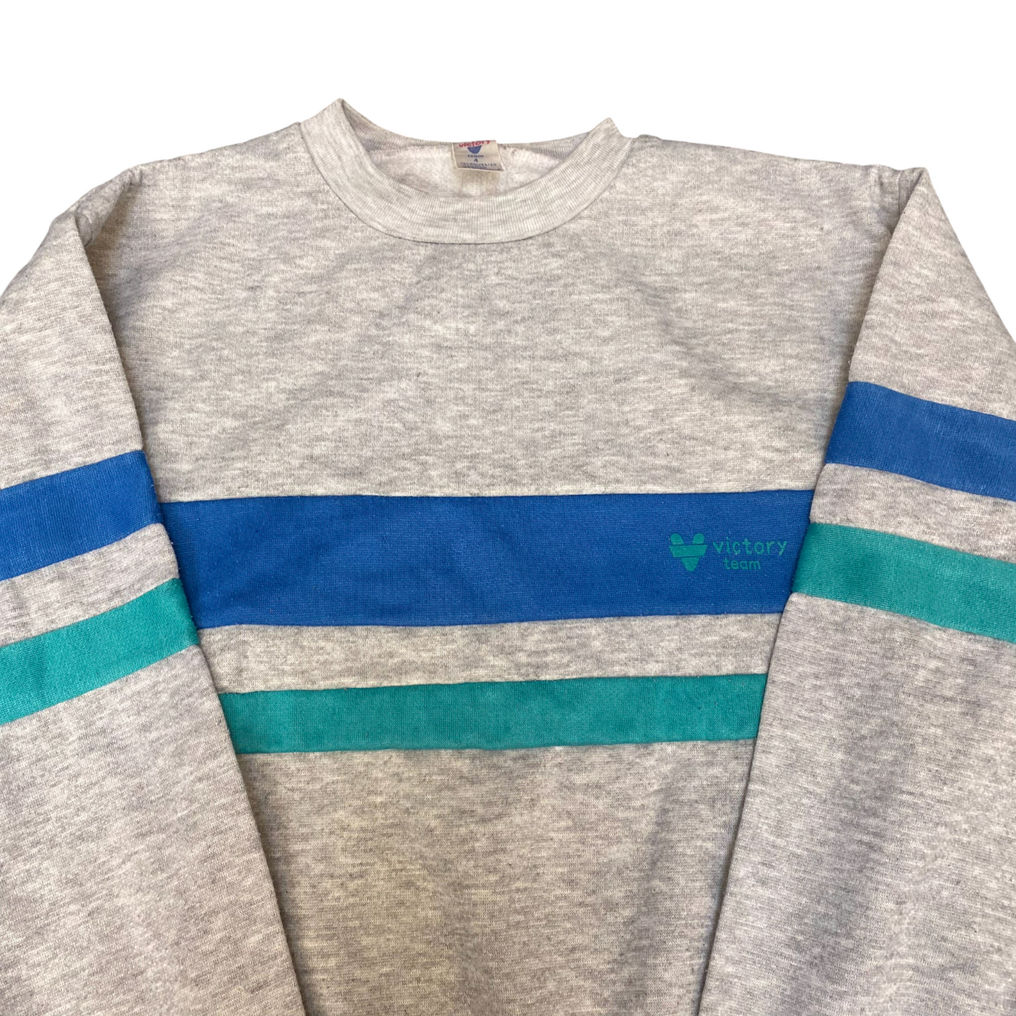 Victory Team Sweatshirt Mens Medium Grey Stripes Long Sleeve Crew Neck Pullover