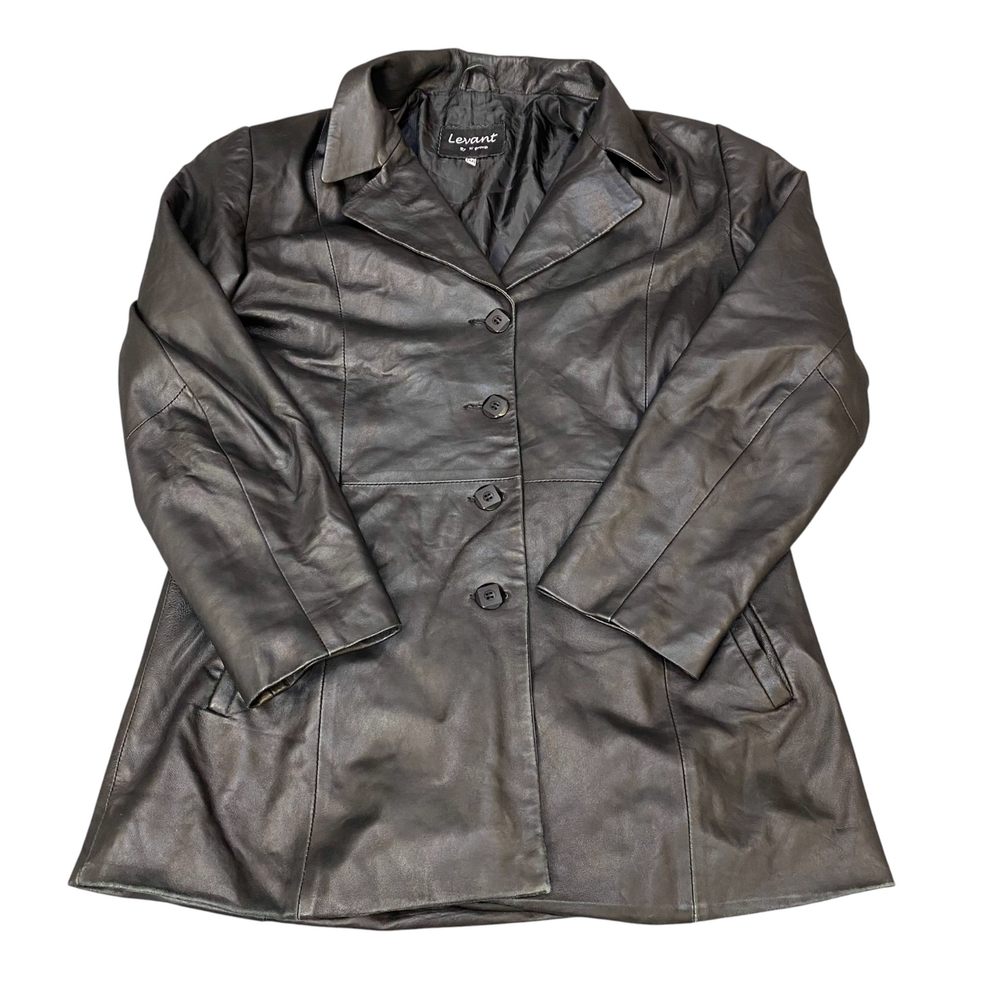 Levant Leather Jacket Womens Medium Black Lined Notch Lapel Single Breasted