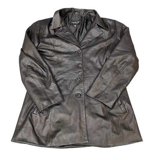 Levant Leather Jacket Womens Medium Black Lined Notch Lapel Single Breasted