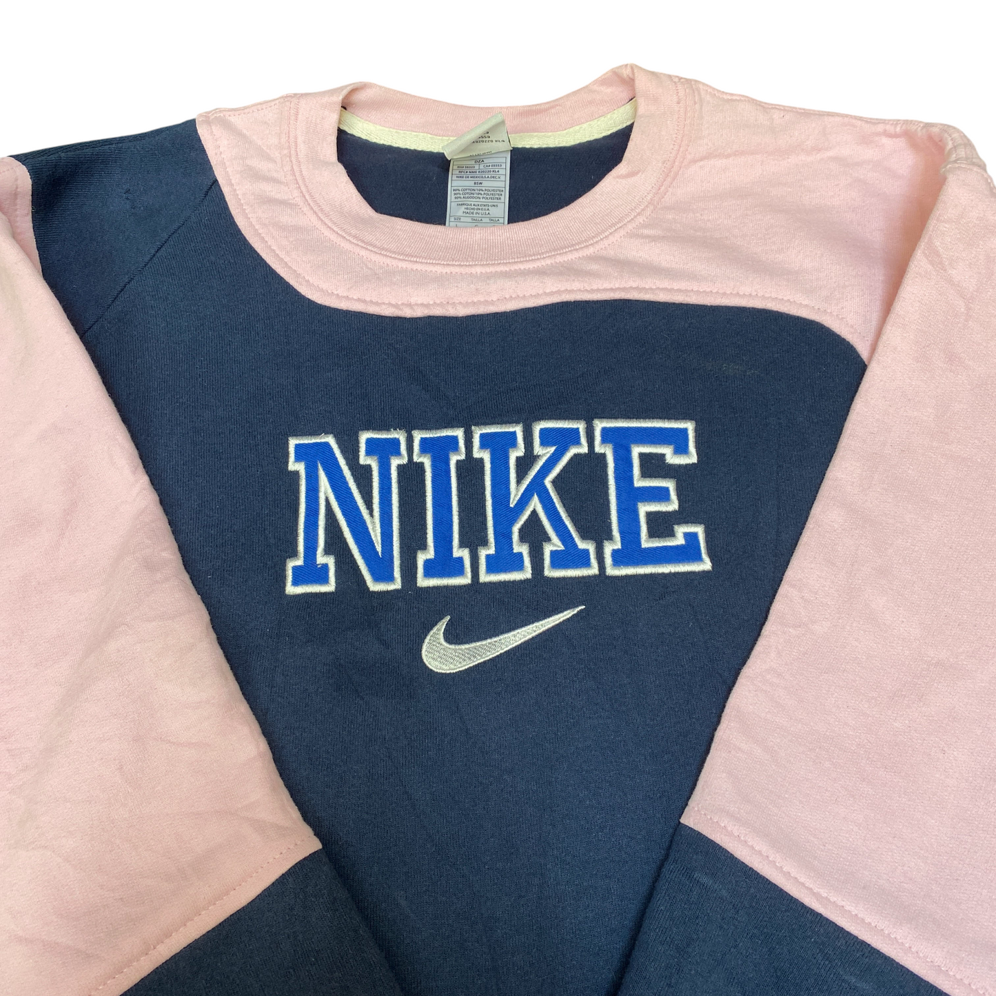 Nike Reworked Sweatshirt Mens L Navy Pink Embroidered Spellout Logo Vintage Y2K