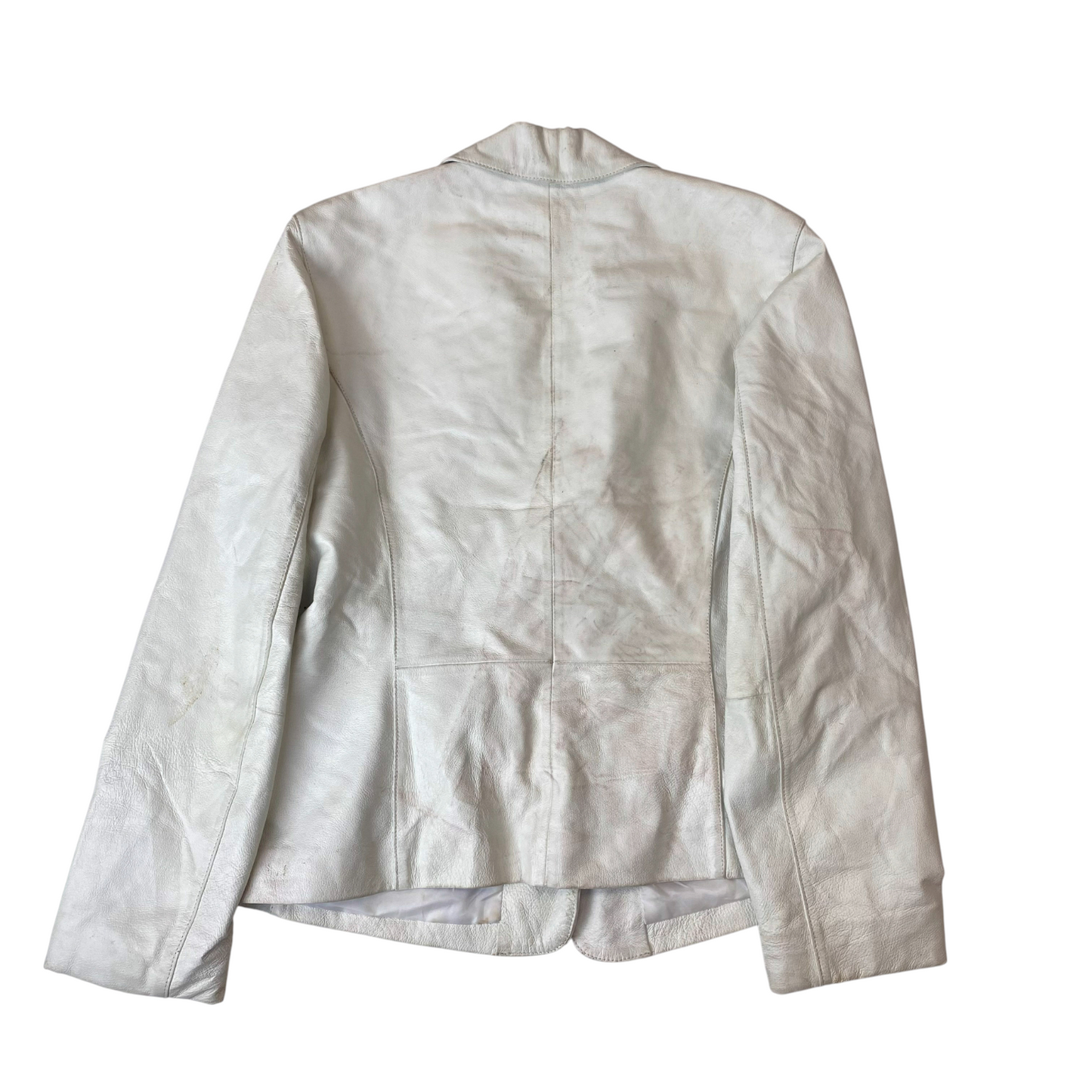 Global Leatherwear Blazer Jacket Womens Medium White Leather Long Sleeve Pockets