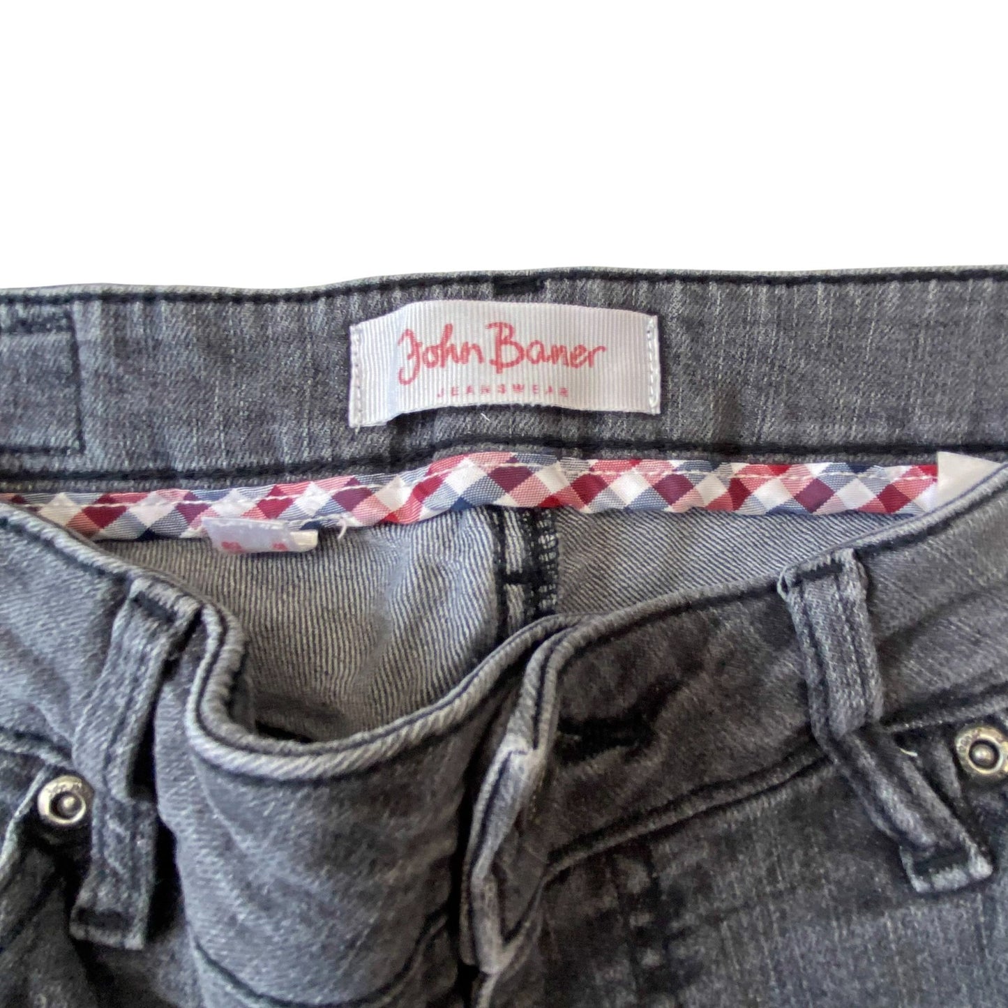 John Baner Jeans Womens Large W30 L29 Grey Denim Bootcut Flat Front Outdoor