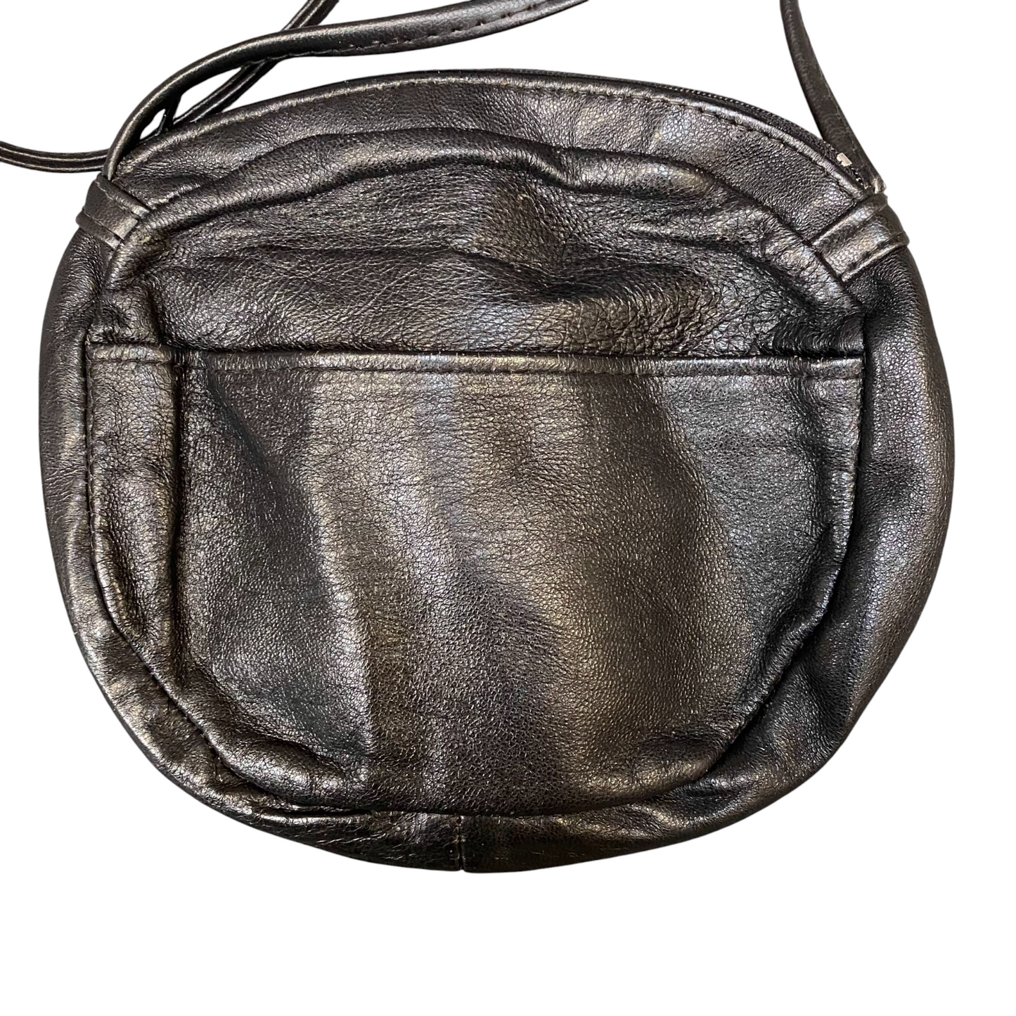 Womens Crossbody Bag Black Pebbled Leather Outer Pocket Travel Zip Closure