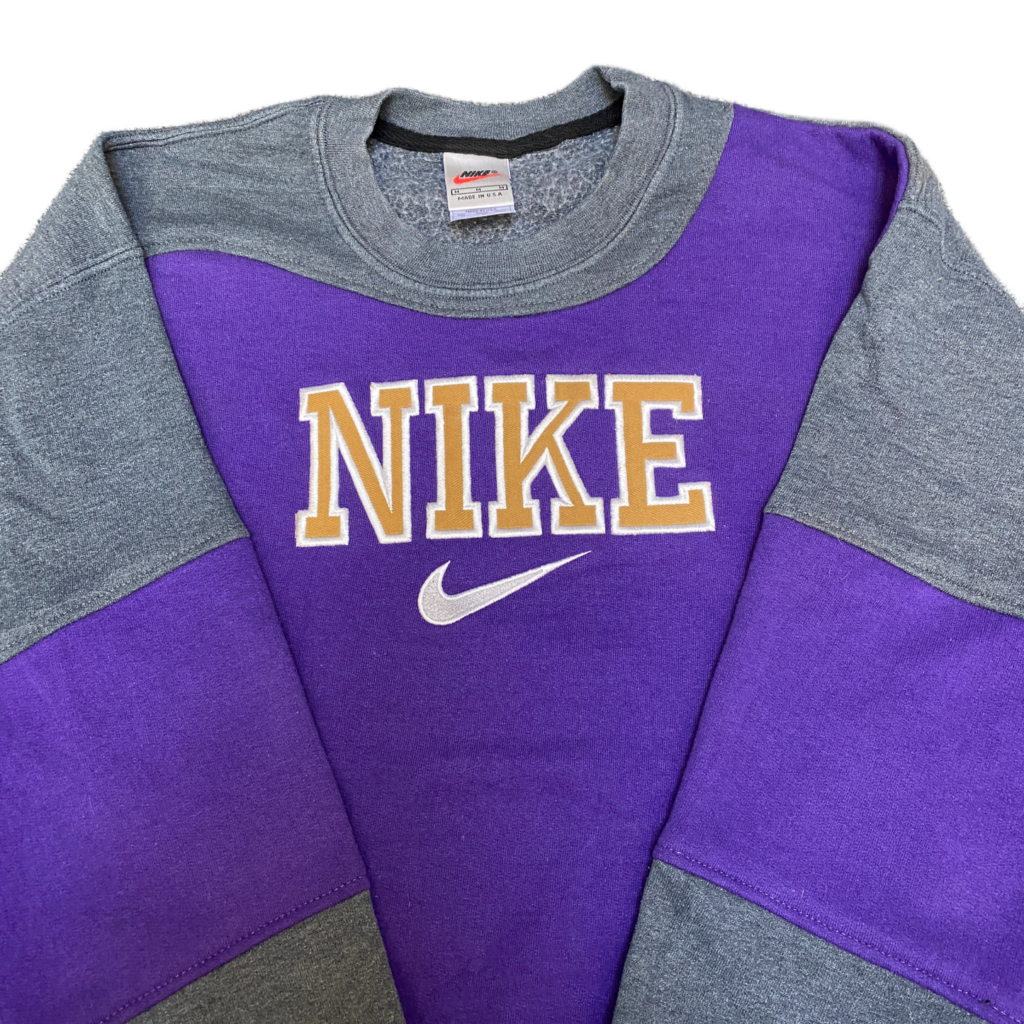 Nike Reworked Sweatshirt Mens M Purple Grey Embroidered Spellout Logo Vtg Y2K