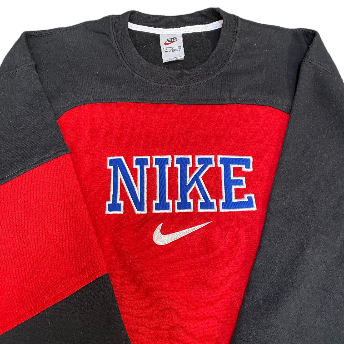 Nike Reworked Sweatshirt Mens M Red Black Embroidered Spellout Logo Vintage Y2K