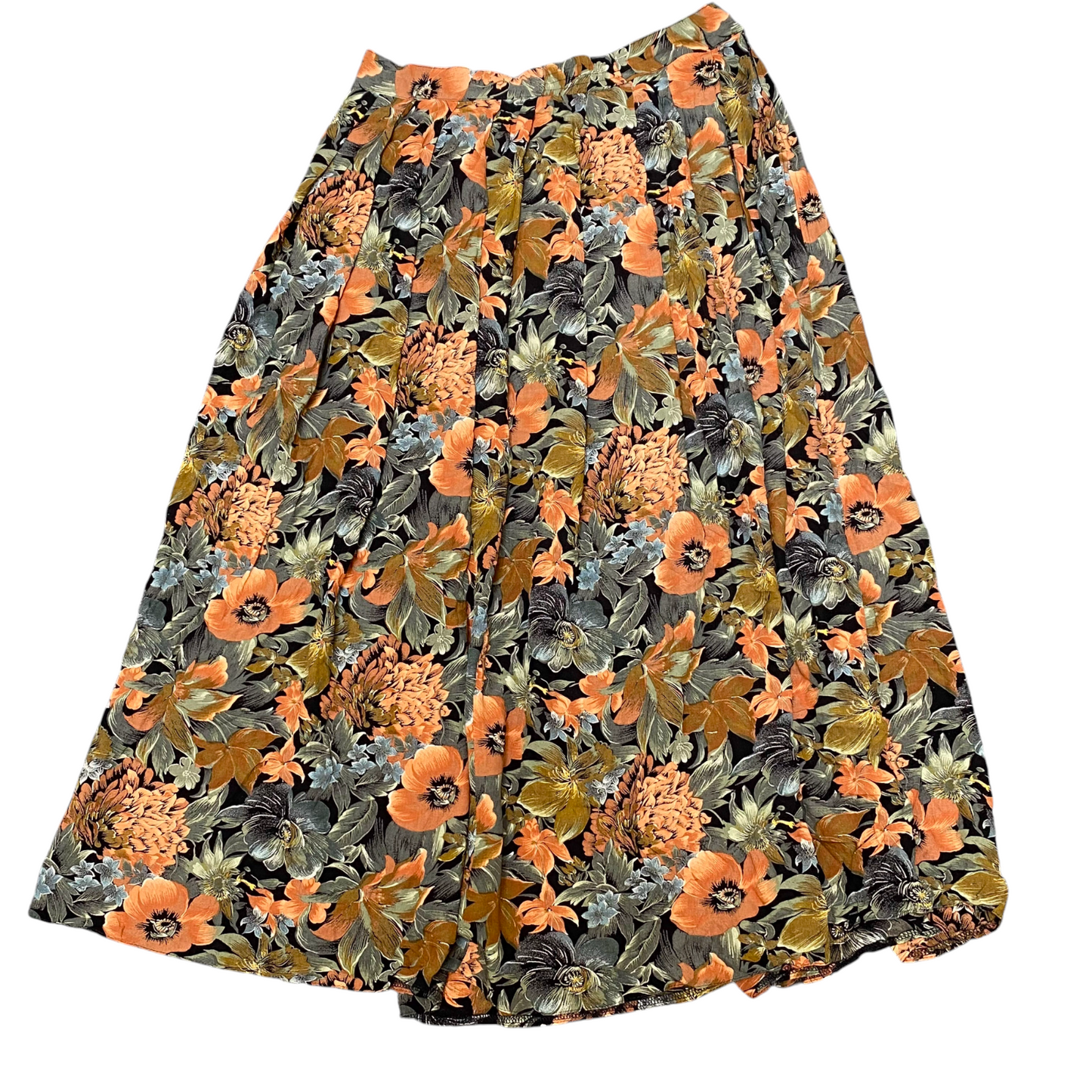 Women's Classic Round Skirt L Multi Novelty Floral Print Pleated Button Front