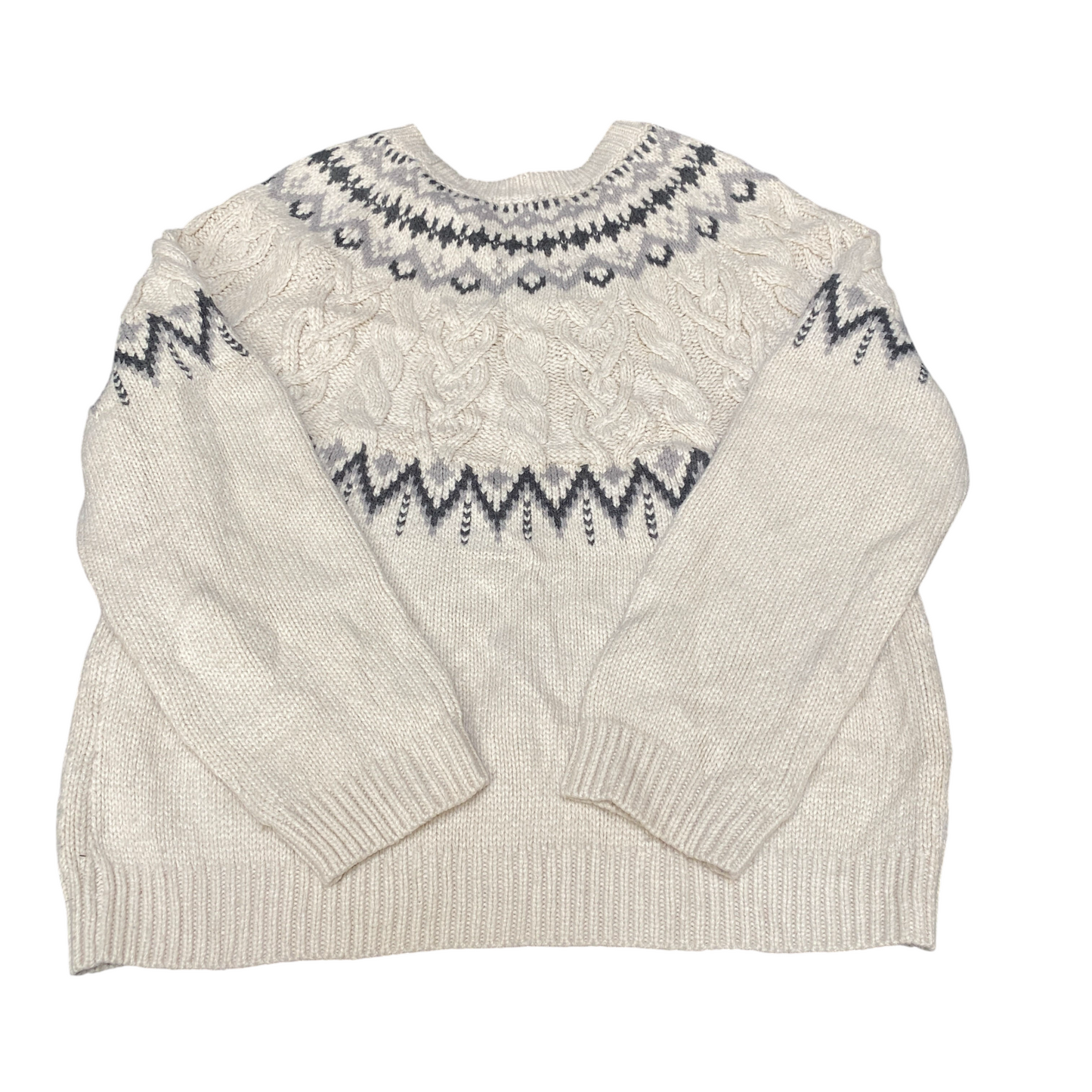 Womens Jumper Small Ivory Nordic Fair Isle Cable Knitted Long Sleeve Pulllover