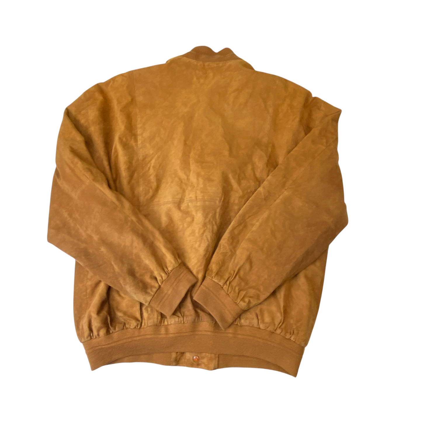 Bomber Jacket Mens Large Brown Suede Leather Pockets Long Sleeve Button Front