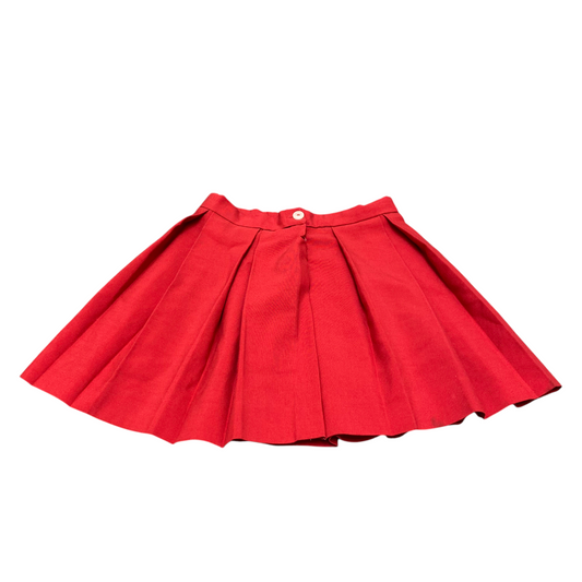 A-Line Mini Skirt Womens S Red Pleated Comfortable School Button Front Preppy