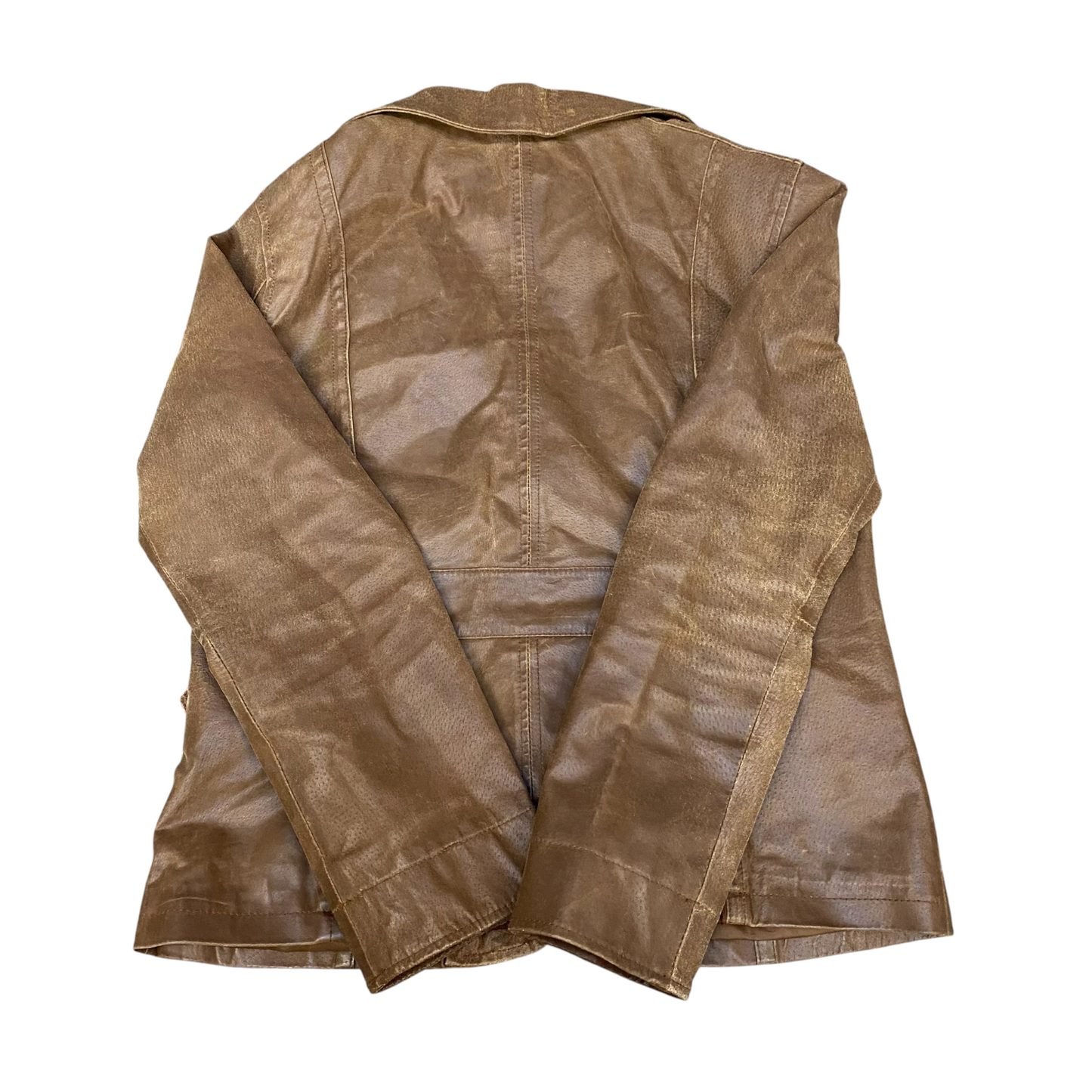 TCM Real Genuine Leather Jacket Womens Medium Brown Notch Lapel Single Breasted