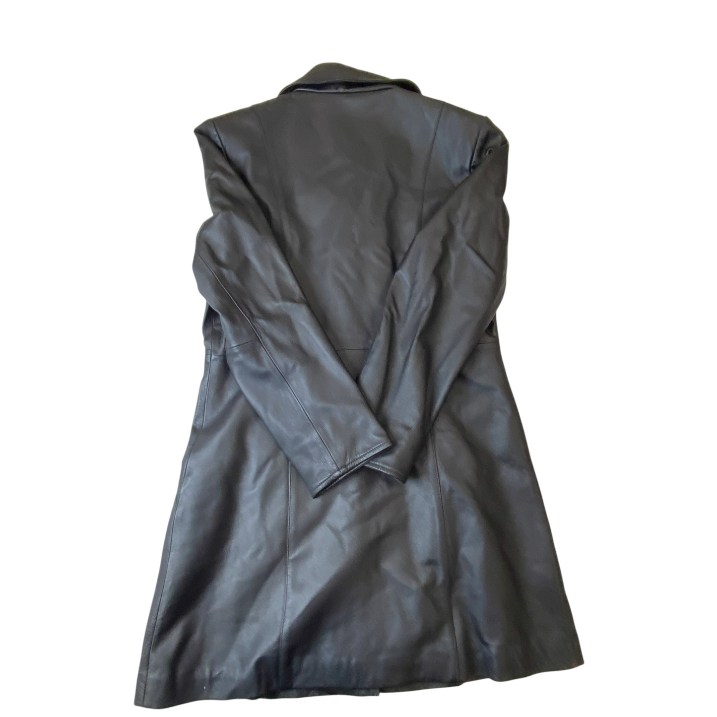 Calypso Leather Wear Trench Coat Womens M Black Lined Notch Collar Button Front