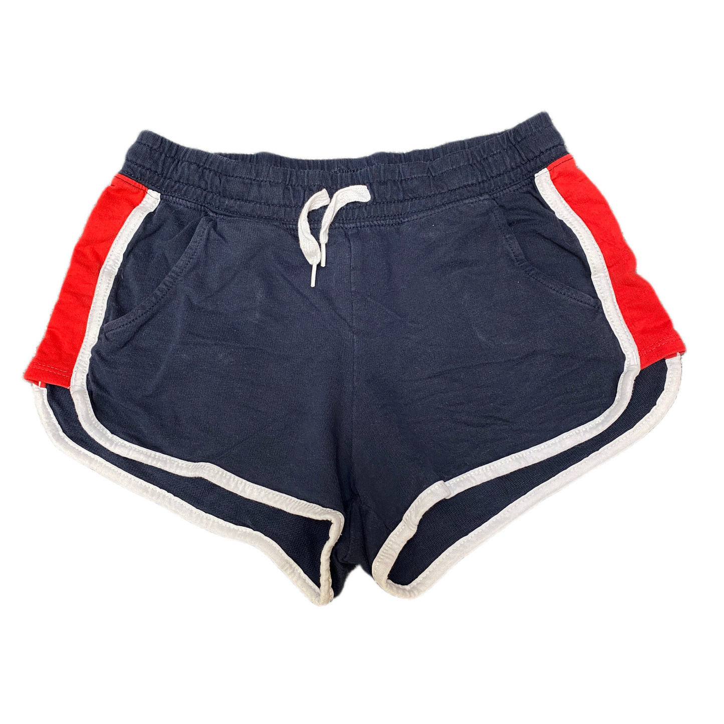 Running Sprinter Shorts Girls Small 25" Waist Blue Red Drawstring Dolphin Hem
