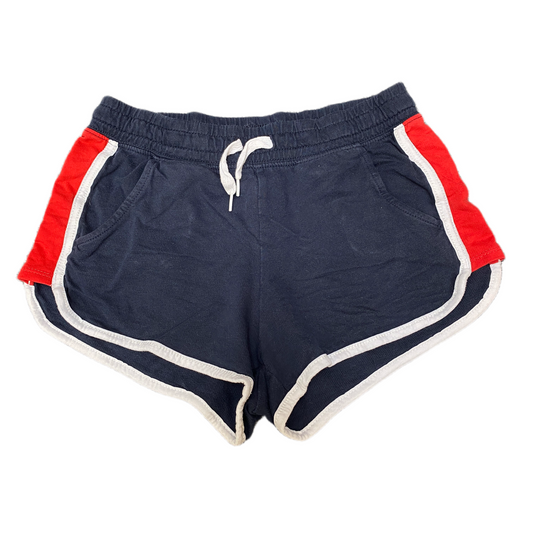 Running Sprinter Shorts Girls Small 25" Waist Blue Red Drawstring Dolphin Hem