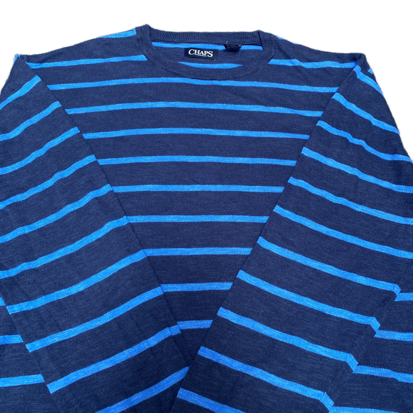 Chaps Jumper Mens XL Navy Blue Striped Knit Relaxed Fit Raglan Sleeve Pullover