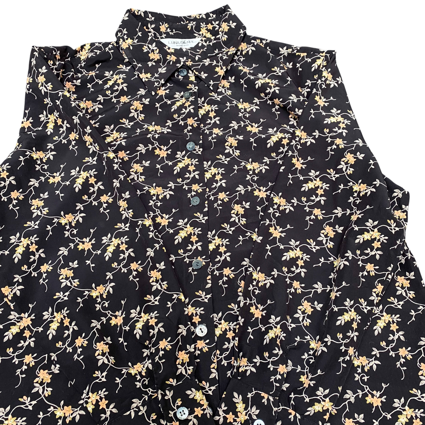 Shirt Top Womens M Black Floral Casual Long Sleeve Collared Button Down Outdoor