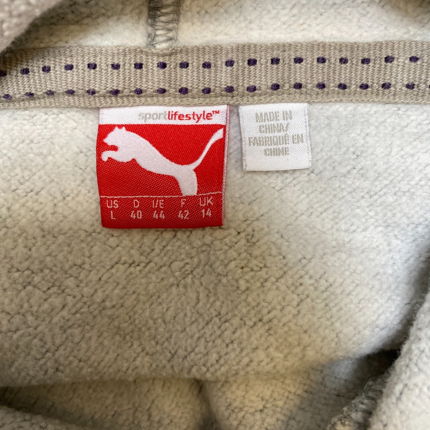 PUMA Hoodie Womens M Grey Heather Embroidered Logo Drawstring Pullover Vtg Y2k