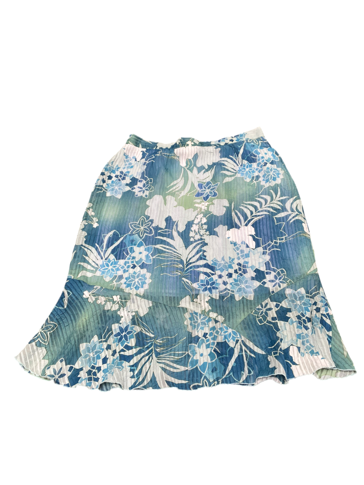 Gevana Fit & Flare Skirt Womens L Blue Floral Lined Elastic Waist Side Button