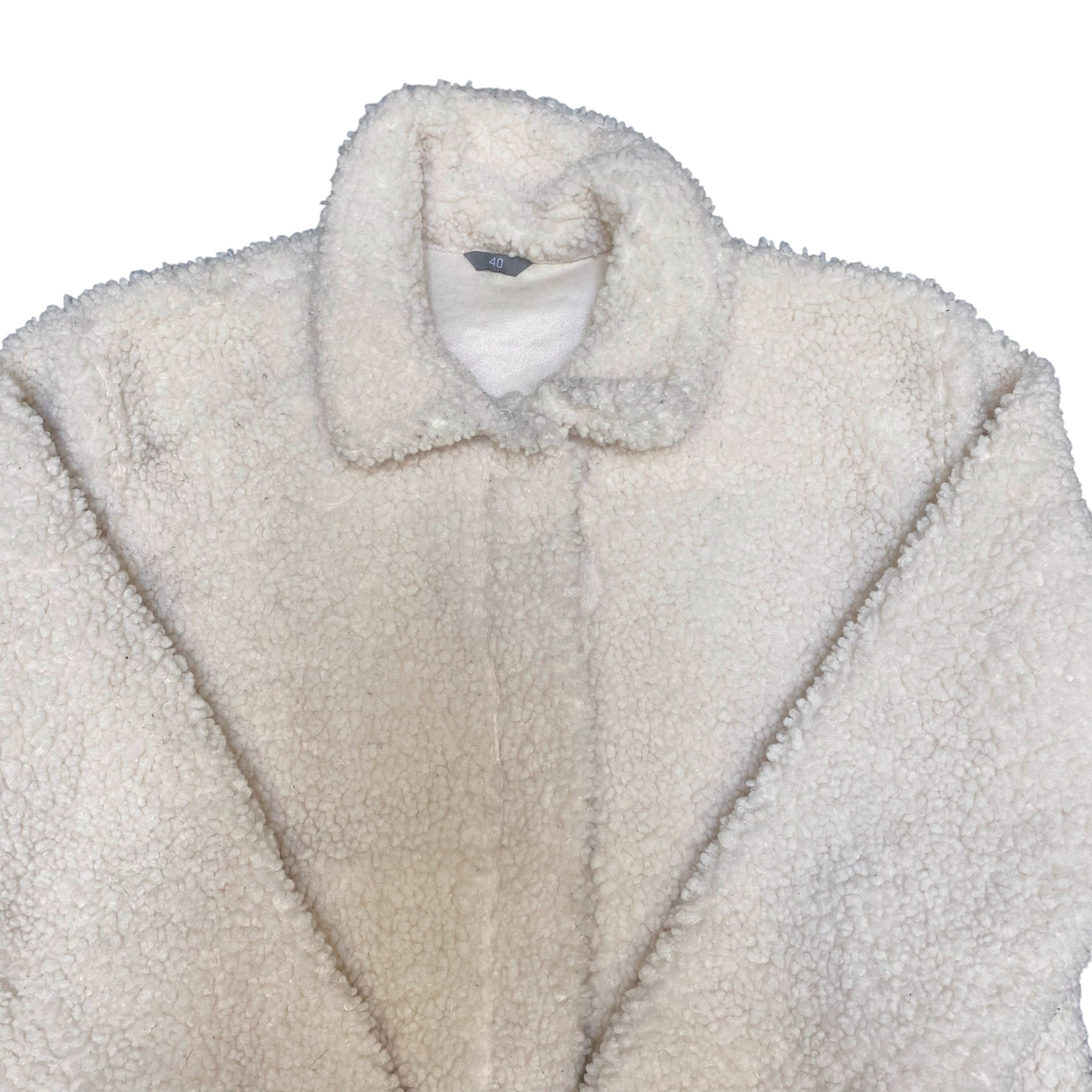 Zeeman Sherpa Jacket Womens Large White Oversized Boxy Fit Long Sleeve Collared