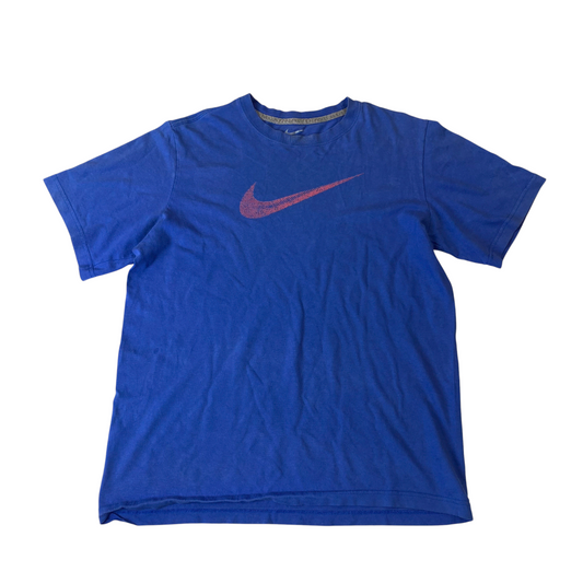 Nike T-Shirt Mens M Blue Graphic Print Swoosh Logo Short Sleeve Crew Neck Casual