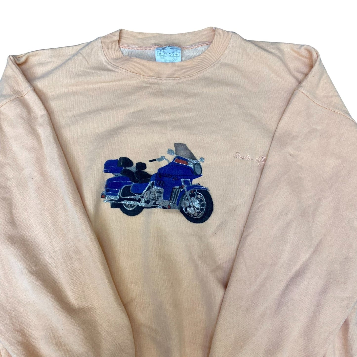 Toxo Sweatshirt Mens Large Yellow Motorcycle Print Long Raglan Sleeve Pullover