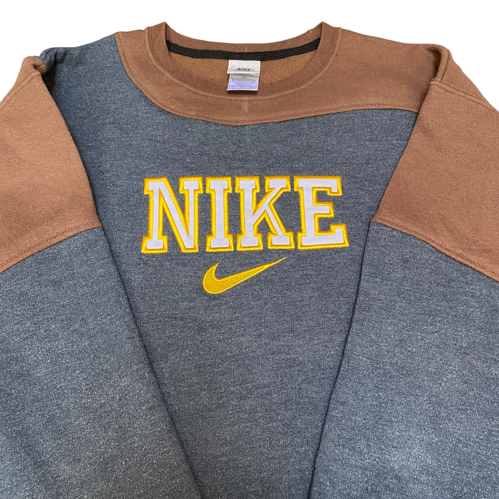 brown nike spellout sweatshirt